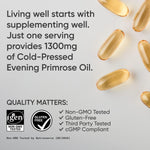 Side view of non GMO certified sports research evening primrose oil liquid softgels container