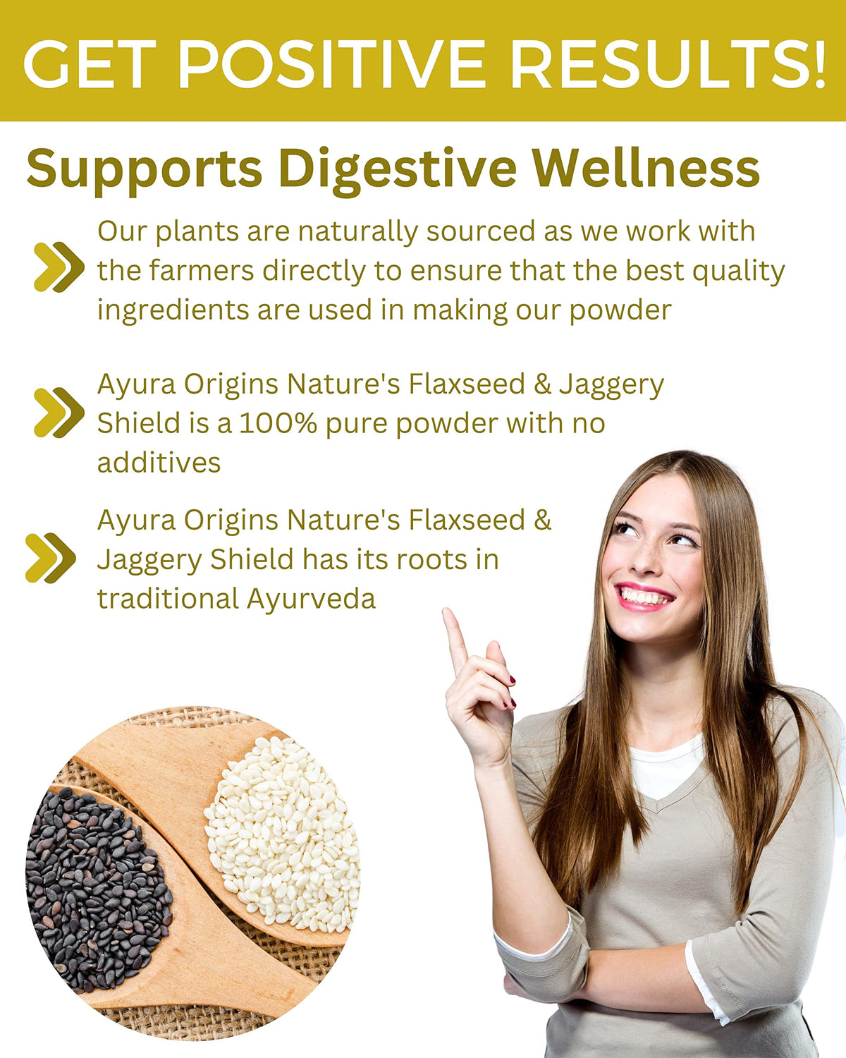 AYURA ORIGINS flaxseed and jaggery shield ready to eat natural wellness powder closeup