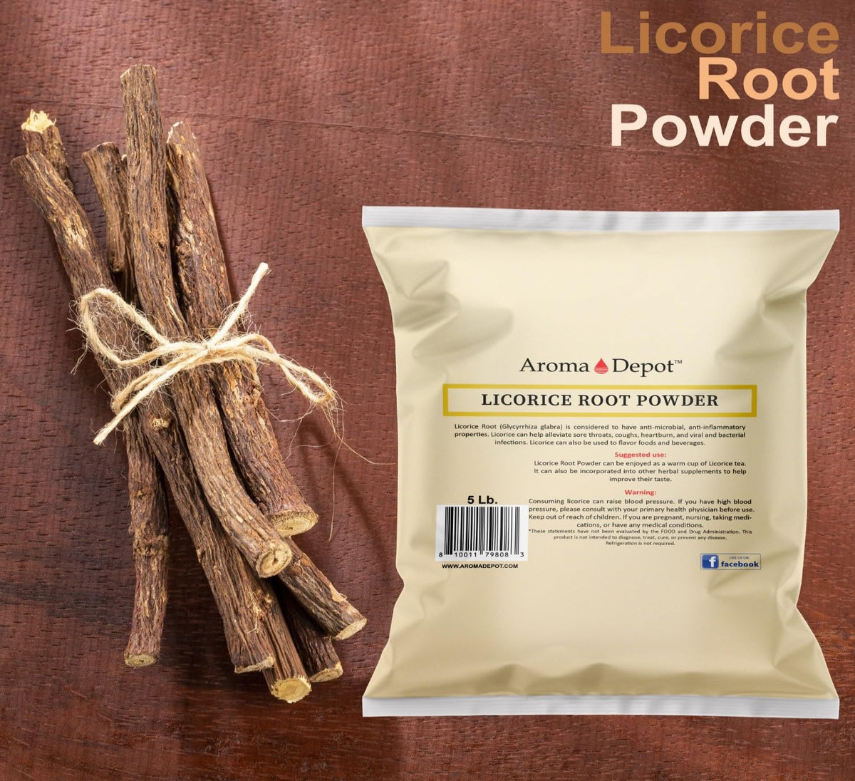 Hand holding Aroma Depot natural licorice root sticks