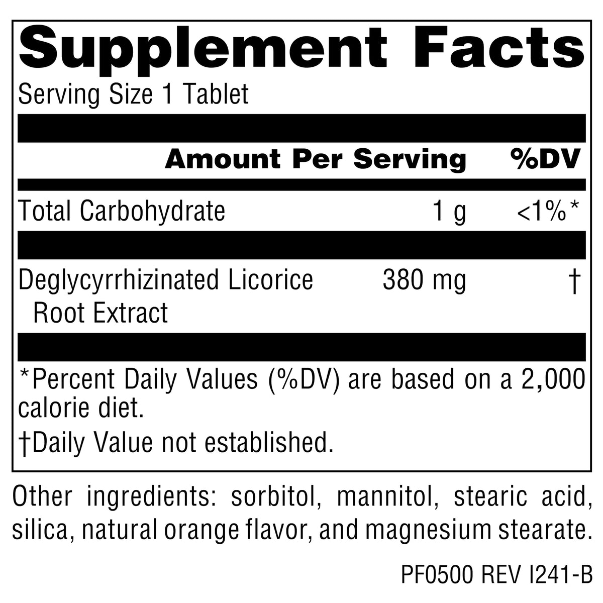 Planetary Herbals DGL Licorice supplement facts label and ingredients