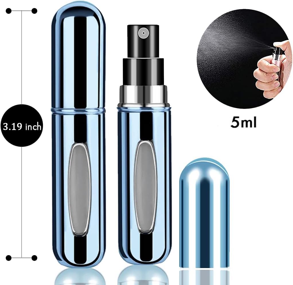 Portable mini perfume spray bottles showing the bottom pump valve mechanism for filling.