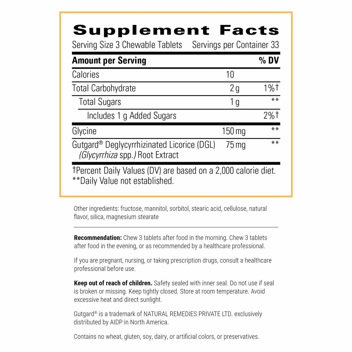 Integrative Therapeutics Rhizinate 100 chewable tablets supplement facts label
