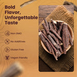 Ramaroma Mulethi root sticks displayed in a wooden bowl for culinary use.