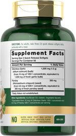 Close up of Carlyle 1800mg garlic and parsley quick release softgels showing capsule texture.