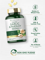 Gluten free Carlyle odorless garlic pills container highlighting clean herbal ingredients.