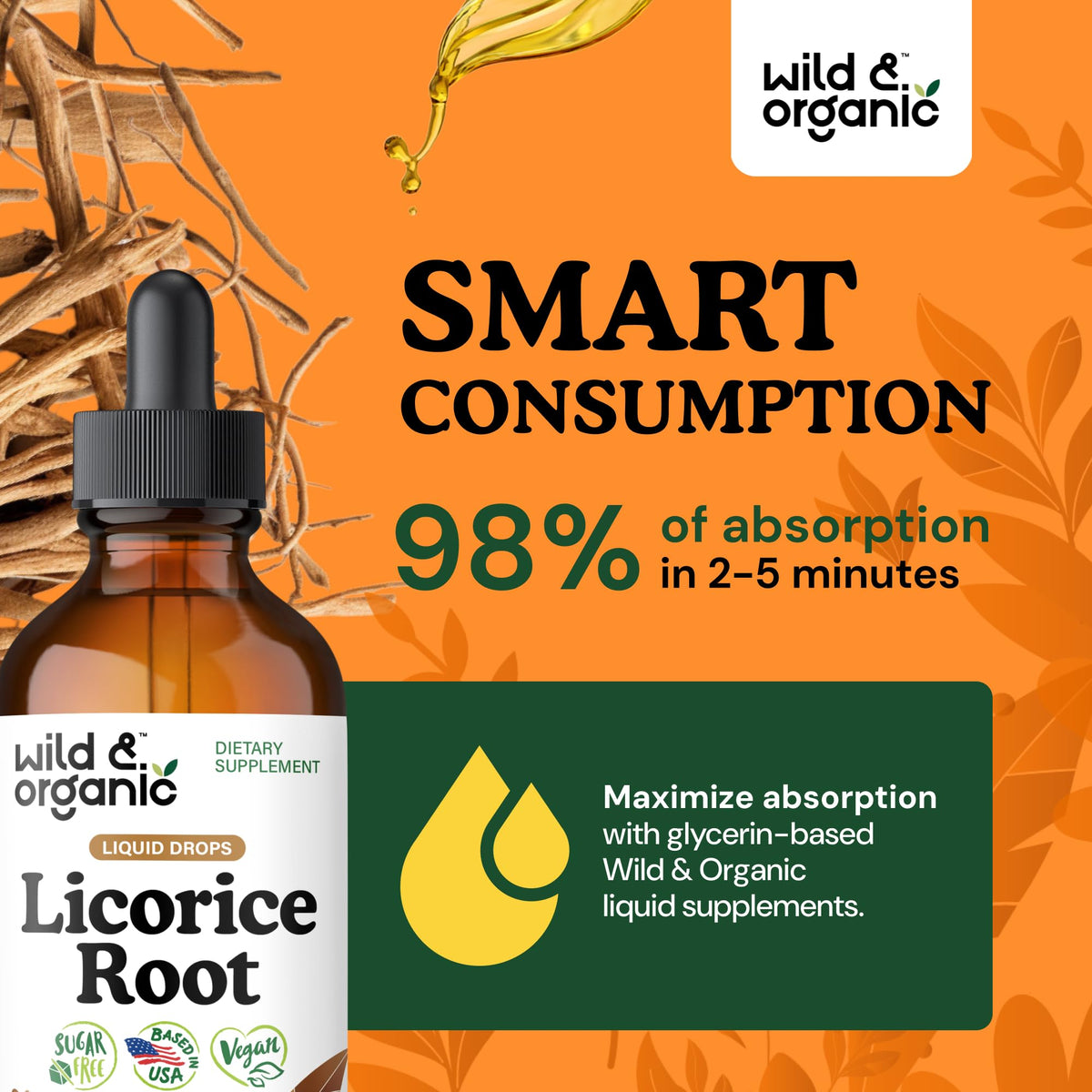 Alcohol-free vegan licorice root supplement dropper bottle