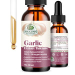 High potency liquid garlic extract 30 to 1 concentrate dropper bottle.