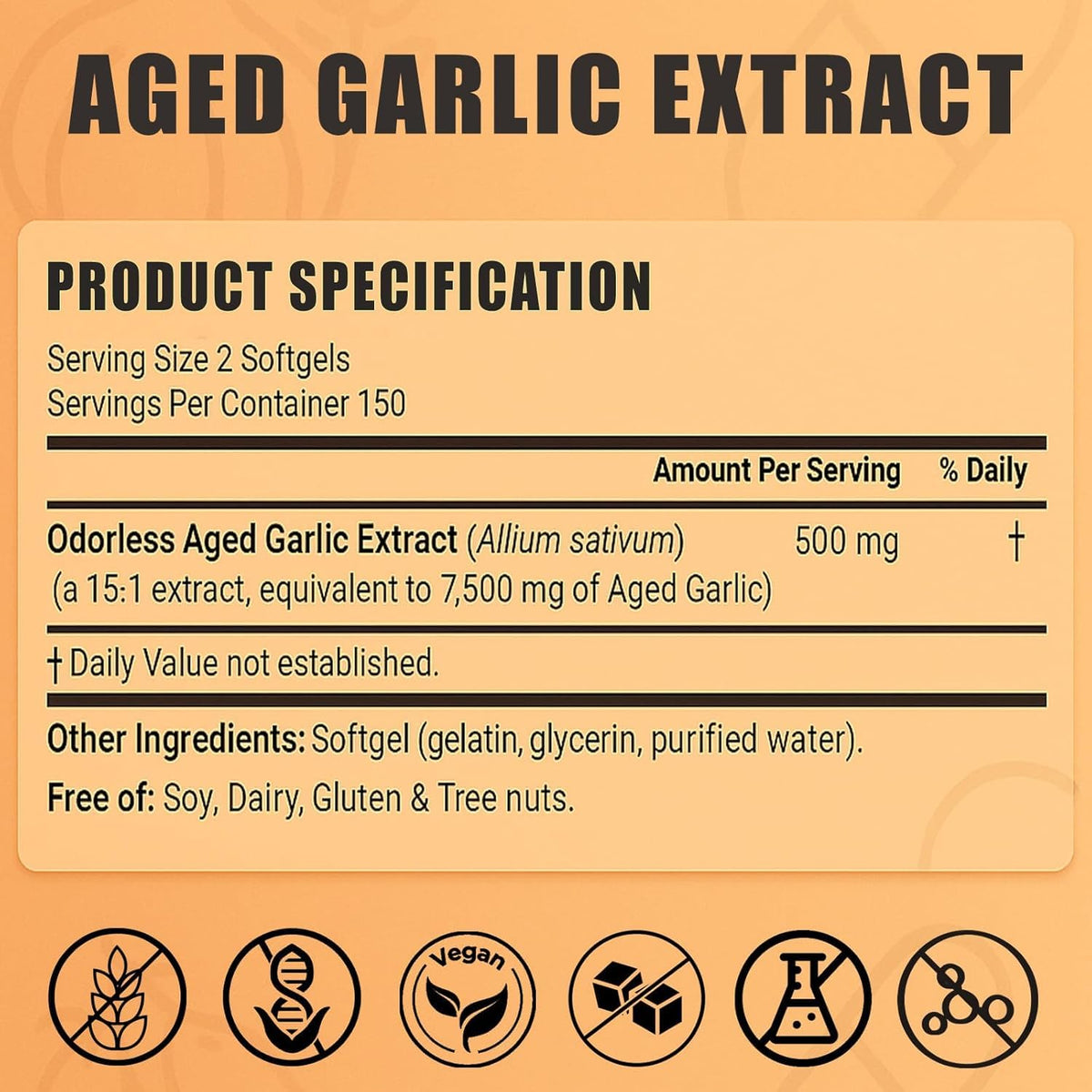Elare odorless garlic supplement packaging showing organic ingredients and non-GMO labels