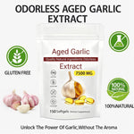 High potency 7500mg aged garlic supplement packaging label with dietary information