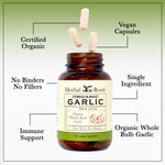 Six hundred milligram organic whole bulb garlic pills vegan capsule close up