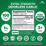 High potency odorless garlic capsules by Zazzee Naturals displaying 20:1 concentration details.
