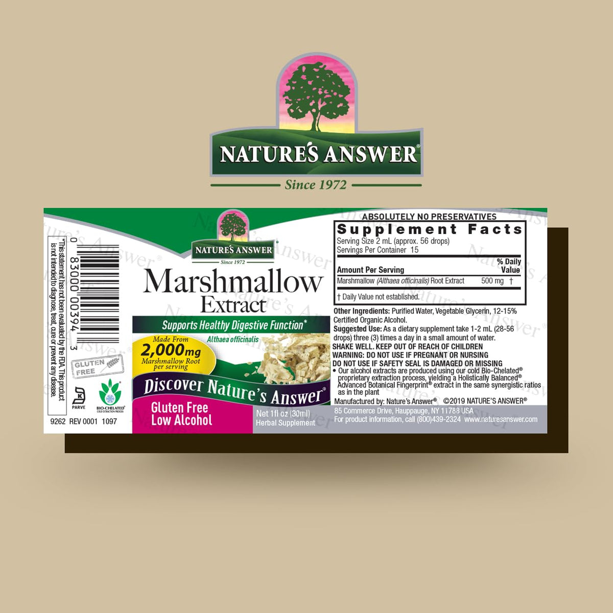 Nature's Answer liquid herbal extract label details and serving size