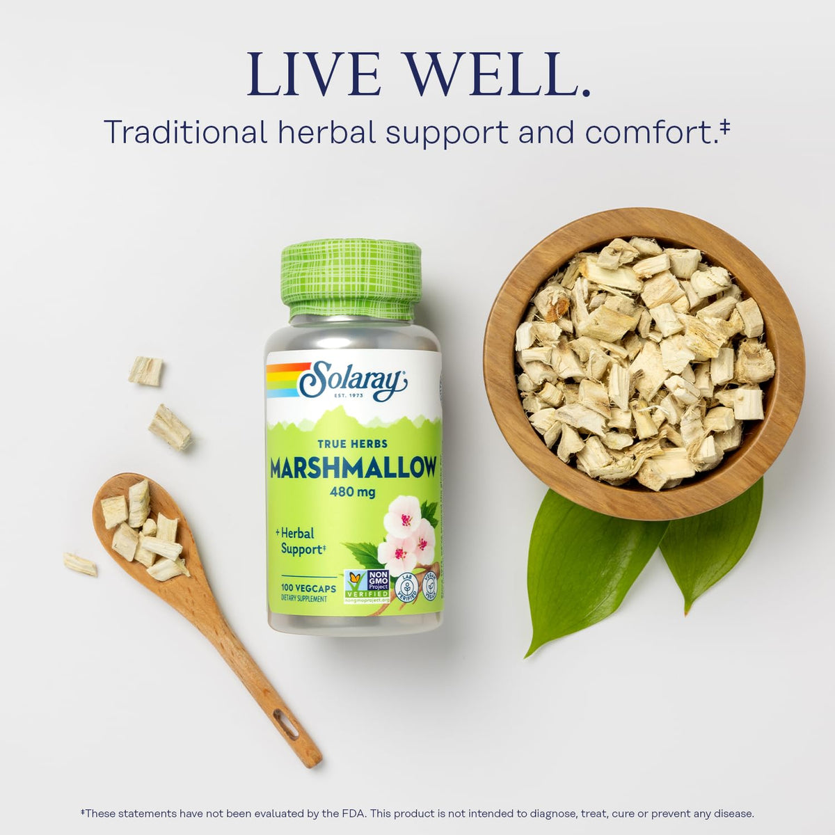 Solaray marshmallow root vegetarian capsules close up