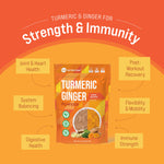 Back label of 360 Nutrition Turmeric Ginger powder with ingredients and serving size information