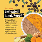 360 Nutrition Turmeric Ginger supplement pouch displayed next to a glass of golden milk