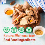 Supplement facts and joint support instructions on 360 Nutrition Turmeric Ginger pouch