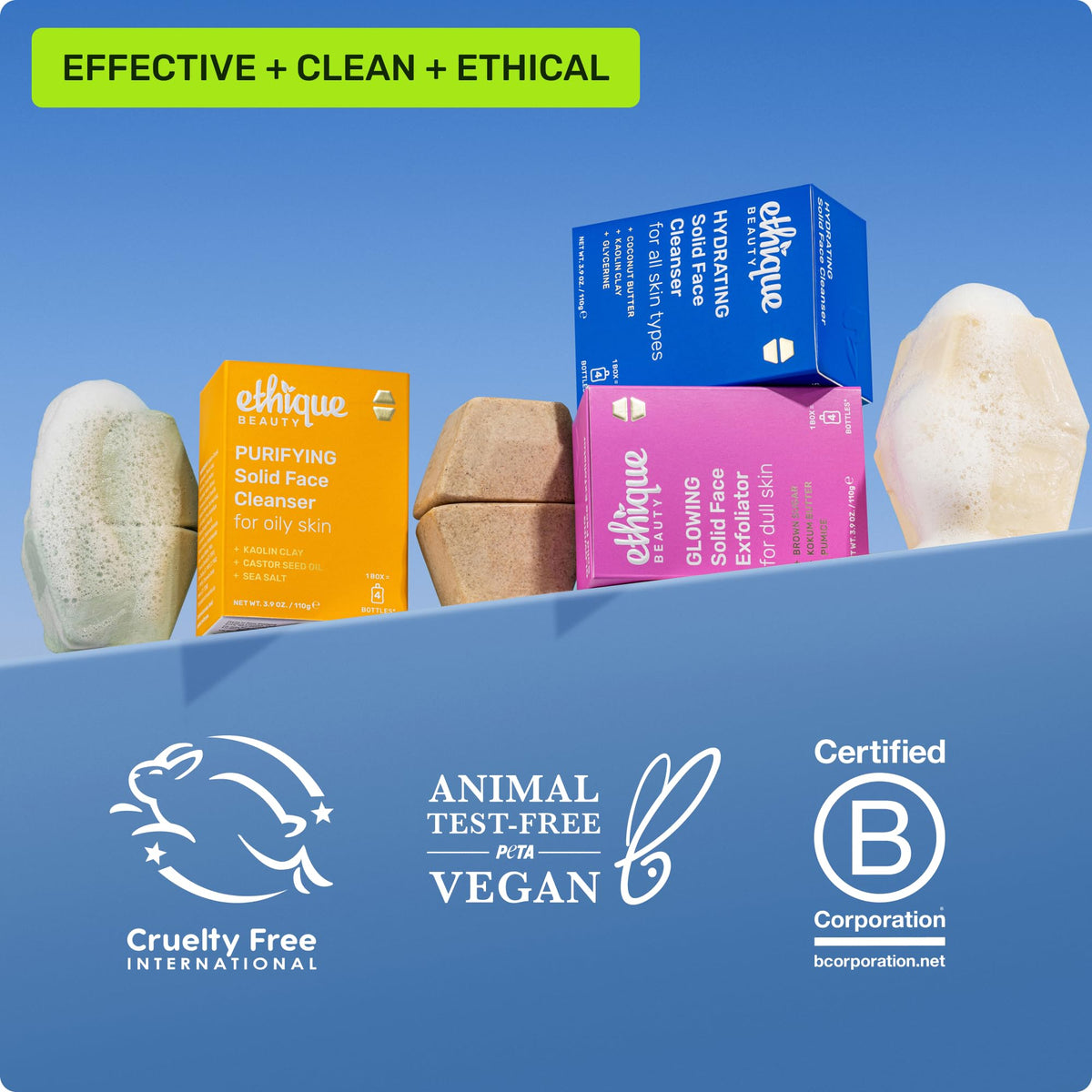 Ethique face wash bar for all skin types on display