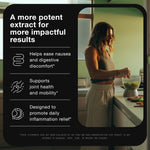 Side profile of premium ginger root capsules bottle highlighting curcumin and black pepper synergy blend.