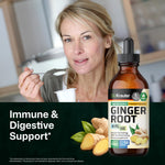 Side angle of BIO KRAUTER ginger root drops highlighting the ingredient list and clear supplement facts label