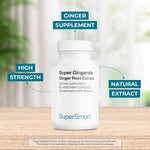 Close up view of non-GMO gluten-free standardized gingerol wellness supplement.
