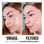 Chillab Lavender Matte face powder container open with included mini makeup puff