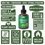 Travel friendly two fluid ounce bottle of organic ginger root extract