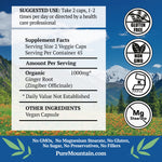USA imported organic ginger root vegan capsules for stomach comfort and nausea relief.