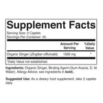 Brieofood Organic Ginger dietary food supplement bottle side view showing ingredient information