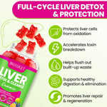 Briasket sugar free liver support gummies displayed next to natural herbal ingredients like dandelion root