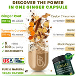 Herbpy 5in1 vegan capsules containing ginger turmeric curcumin garlic and ceylon cinnamon close up view