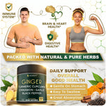 Back label of Herbpy 5in1 Ginger and Turmeric supplement showing nutrition facts and serving size instructions