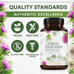Supplement facts and ingredient list panel on B-Experts Cardo Mariano bottle