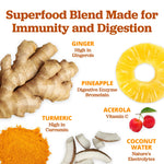 Close up view of the nutritional facts and clean organic ingredient label on the back of the superfood juice powder box.