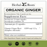 Herbal Roots Ginger Supplement 60 vegan capsules nutritional facts and ingredient label
