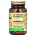 Solgar imported Ginkgo Biloba herbal supplement facts label showing non-GMO certified ingredients.