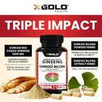 Close up of X Gold Health 120 capsules label details