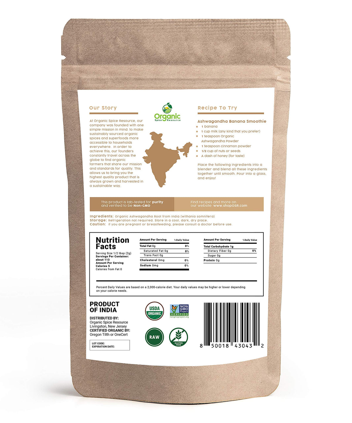 Resealable kraft bag packaging of Amrut Rhizome Ashwagandha