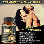 Close up of Agobi maca root bottle label and branding