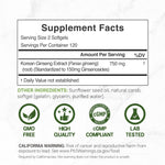 Korean Red Panax Ginseng softgels supplement facts label