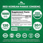 Zazzee ginseng supplement facts and serving information
