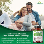 Zazzee organic ginseng bottle side view showing ingredient list