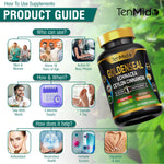 Tenmido Goldenseal Root 150 vegetable capsules bottle displayed on a clean wellness-themed background.