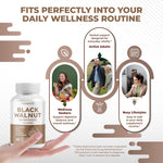 Premium Nurafuse black walnut and wormwood capsules bottle label details for gastrointestinal health.