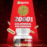 Back label view of BEBEFEN premium goldenseal herbal extract capsules outlining the ingredient panel details