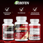 USA imported BEBEFEN Goldenseal Root capsules bottle showcasing the ten to one concentrated extract ratio