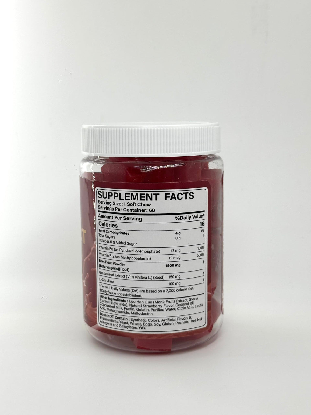 Neviss Beet Heart Chews with strawberry flavor icon