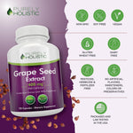 Back label of Purely Holistic Grape Seed Extract bottle