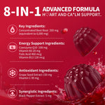 M Inch heart health supplement bottle next to beet root imagery