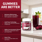Side view of M Inch beet root gummies nutrition facts label