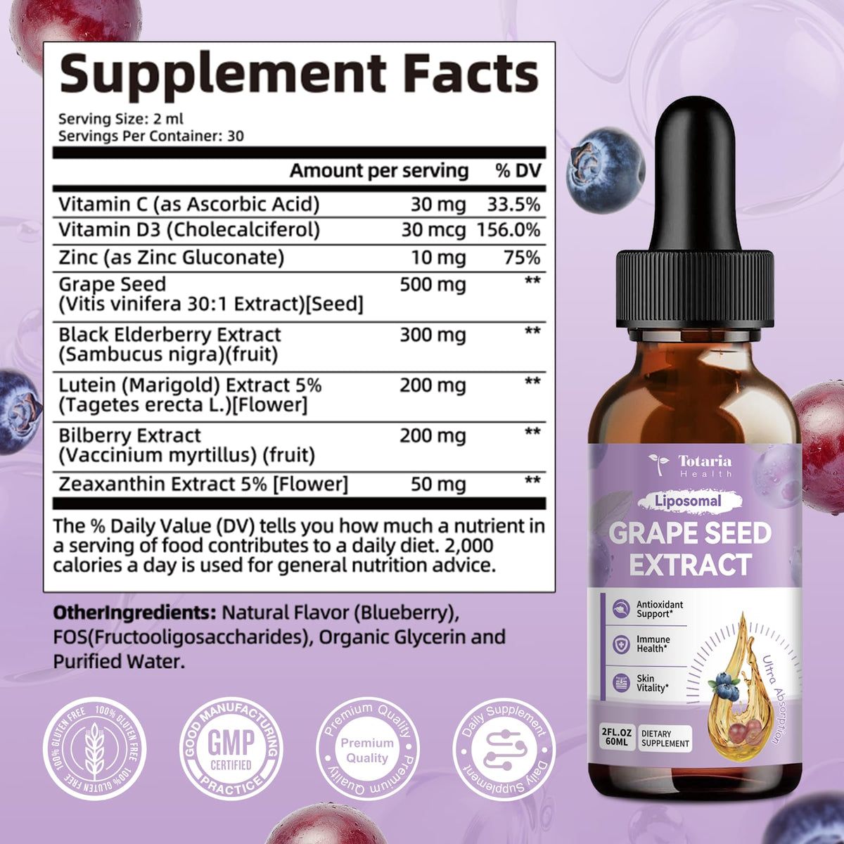 Totaria dietary supplement bottle with dropper isolated